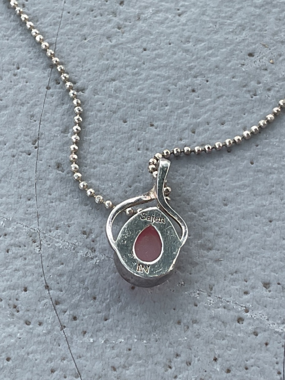 Sajen teardrop necklace pink stone with glitter sterling silver setting 18” - Picture 9 of 11